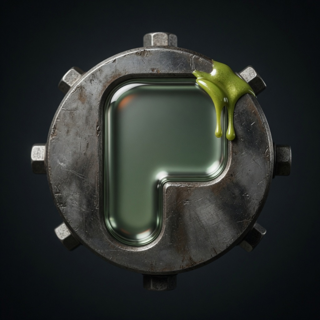 official chrome P press die, face-on