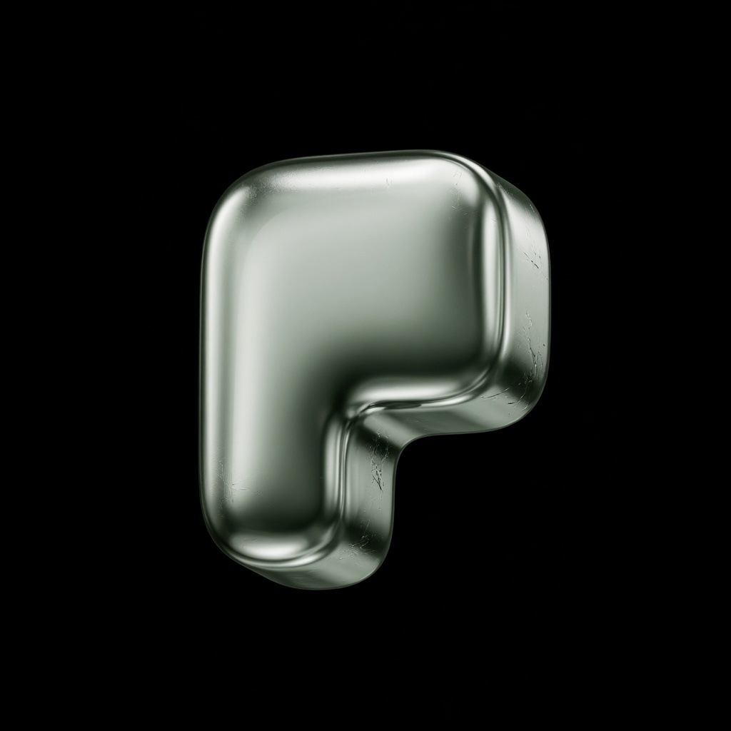 The official chrome P, alone on black.